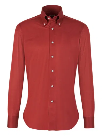 Fray Button-down Piqué Shirt In Red