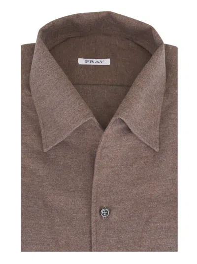 Fray Button Fastening Cotton Shirt In Brown