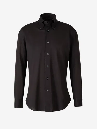 Fray Cotton Piqué Shirt In Black