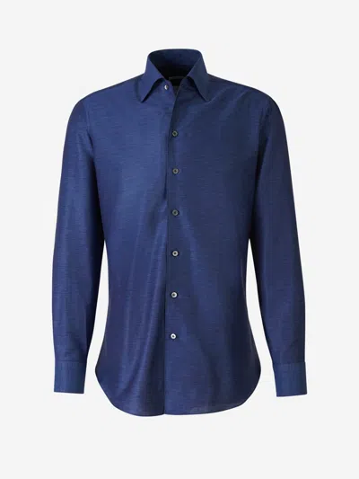 Fray Fil A Fil Linen Shirt In Navy Blue