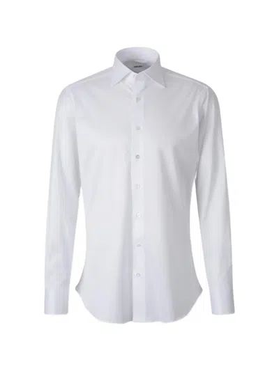 Fray Spread-collar Button-down Shirt In White