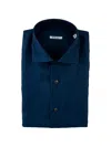 Fray Spread-collar Button-up Shirt In Blue