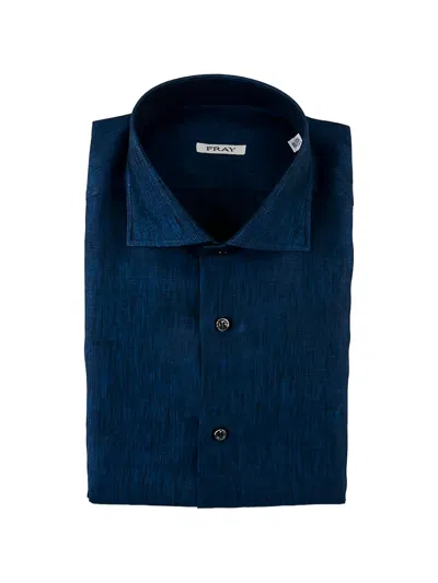 Fray Spread-collar Button-up Shirt In Blue
