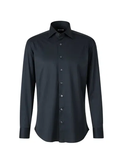 Fray Spread-collar Button-up Shirt In Blue