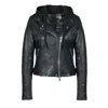 Freaky Nation Women's Black Leather Biker Jacket With Hood In Black