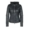 Freaky Nation Women's Black Leather Jacket With Hood In Black