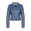Freaky Nation Women's Blue Leather Jacket Sparkling Whale In Blue