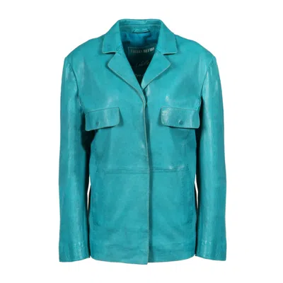 Freaky Nation Women's Blue Oversized Leather Blazer