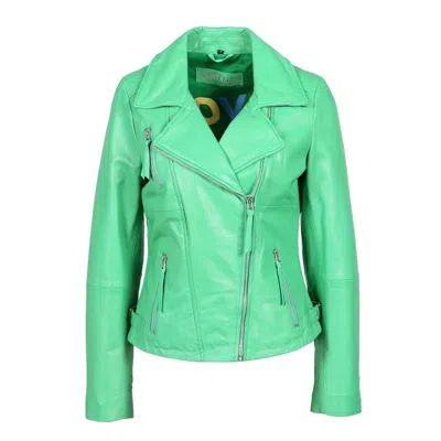 Freaky Nation Women's Green Leather Biker Jacket  Meadow