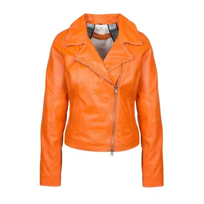Freaky Nation Women's Leather Biker Jacket Orange