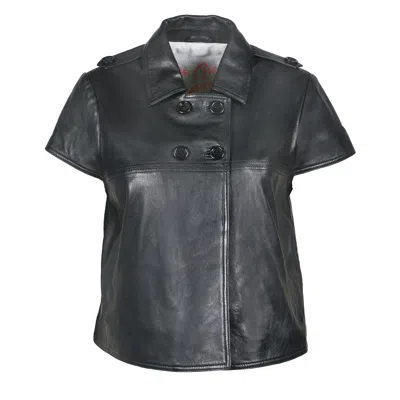 Freaky Nation Women's Leather Vest Black In Gray