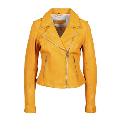 Freaky Nation Women's Yellow Leather Biker Jacket Savannah