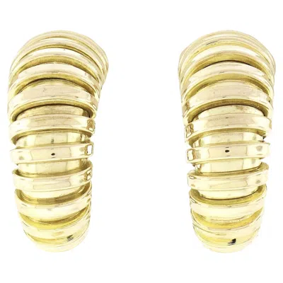 Pre-owned Fred 14k Yellow Gold Graduated Grooved Polished Hoop Huggie Clip On Earrings