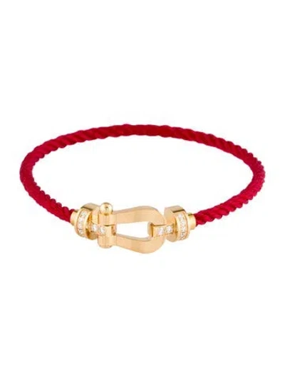 Pre-owned Fred 18k Diamond & Cord Force 10 Buckle Bracelet, 6" In Multi
