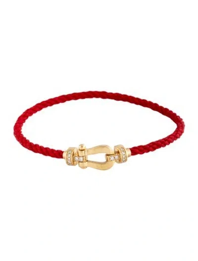 Pre-owned Fred 18k Diamond & Cord Force 10 Buckle Medium Bracelet, 6.5" In Red