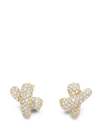 Pre-owned Fred 1970s Ombre Féline Diamond Clip-on Earrings In Gold