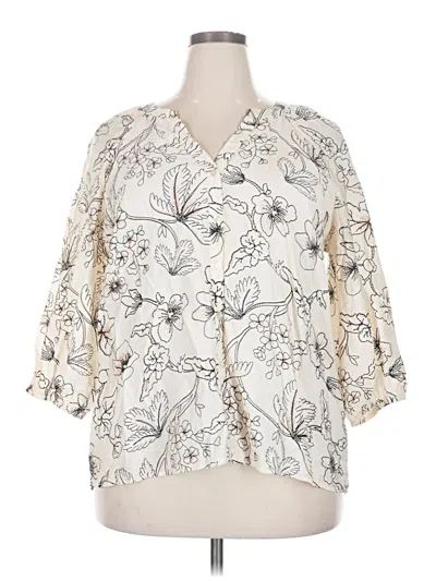 Pre-owned Fred David 3/4 Sleeve Blouse In Ivory