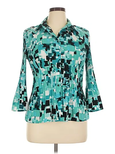 Pre-owned Fred David 3/4 Sleeve Blouse In Teal