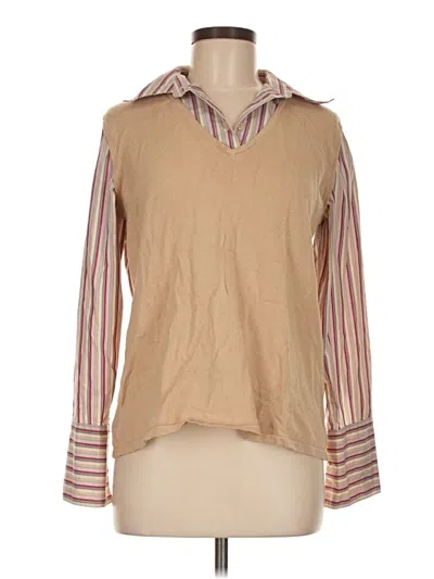 Pre-owned Fred David Long Sleeve Blouse In Tan