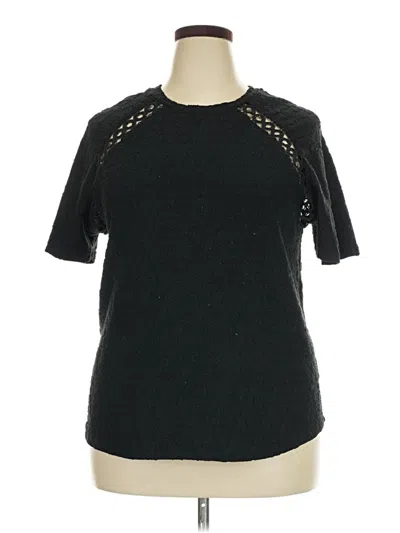 Pre-owned Fred David Short Sleeve Top Black Keyhole Neckline Tops