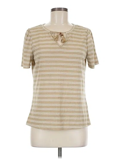 Pre-owned Fred David Short Sleeve Top Tan Keyhole Neckline Tops In Brown