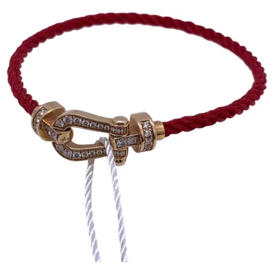 Pre-owned Fred Force 10 0.25ct Diamond 18k Gold Red Cable Cord Buckle Bracelet Size 15
