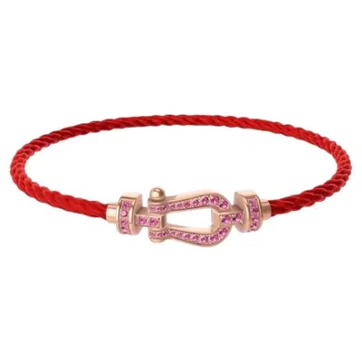 Pre-owned Fred Force 10 18k Rose-gold Full-pavé Diamond & Pink-sapphire Horseshoe-bracelet In Multi