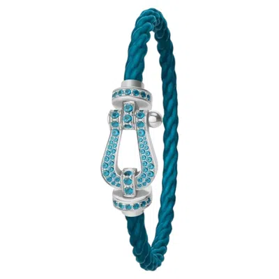 Pre-owned Fred Force 10 18-k White-gold Horseshoe-bracelet, Pave-set Diamonds & Sapphires In Multiple