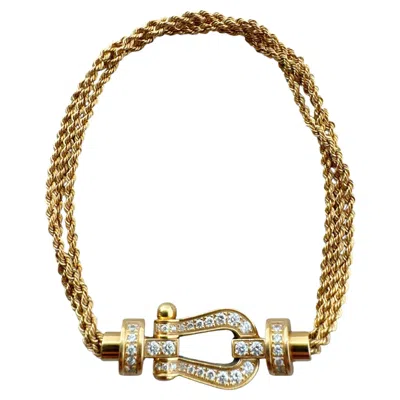 Pre-owned Fred Force 10 18k Yellow-gold Full-pavé Diamond Horseshoe-link Bracelet In Multi