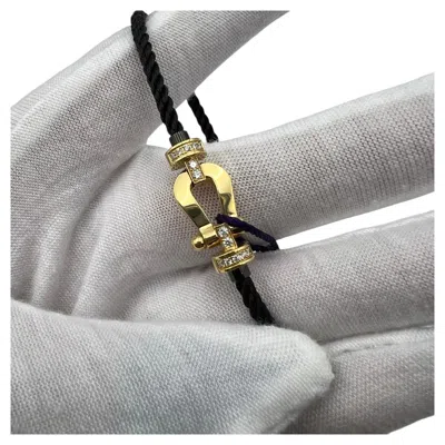 Pre-owned Fred Force 10 Bracelet 18k Yellow Gold Diamond Buckle Black Cable Size 15 Medium