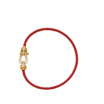 Pre-owned Fred Force 10 Diamond 18k Yellow Gold Red Cord Bracelet Medium Model