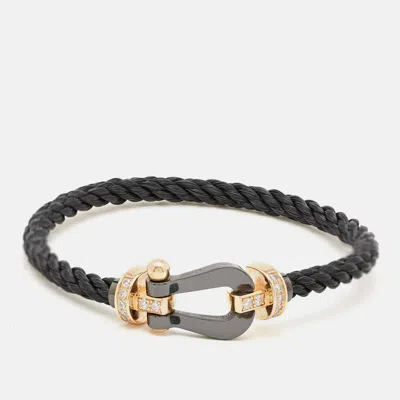 Fred Force 10 Diamond Ceramic 18k Rose Gold Black Cable Large Model Bracelet 16