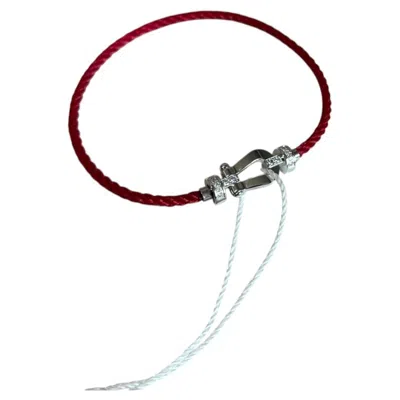 Pre-owned Fred Force 10 Medium Model Mm Bracelet 18k White Gold Diamond Red Cable