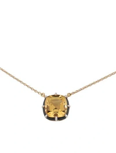 Pre-owned Fred Leighton 18k Citrine Collet Solitaire Pendant Necklace, 16" In Multicolor