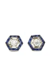 Fred Leighton 18k White Gold Sapphire Halo Hexagon Earrings In Blue