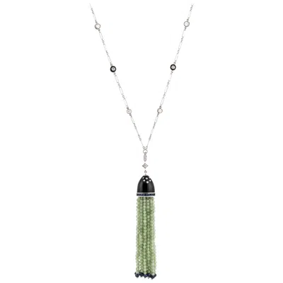 Pre-owned Fred Leighton 18k White Onyx And Jade Tassel Pendant Necklace