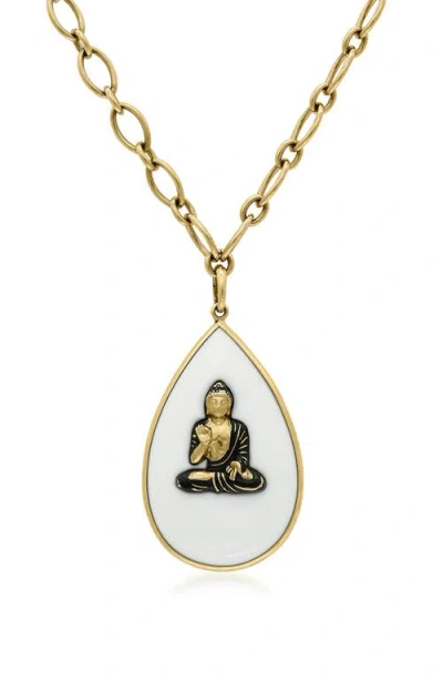 Fred Leighton 18k Yellow Gold Chalcedony & Enamel Buddha Pendant Necklace