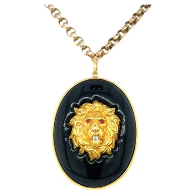 Pre-owned Fred Leighton 18k Yellow Gold Lion Portrait Brooch With Ruby And Diamond 30"