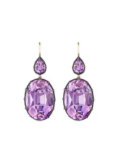 Fred Leighton 18kt Yellow Gold And Silver Collect Double Drop Amethyst Earrings