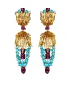 Fred Leighton 18kt Yellow Gold Turquoise, Garnet And Diamond Pendant Earrings In Gold