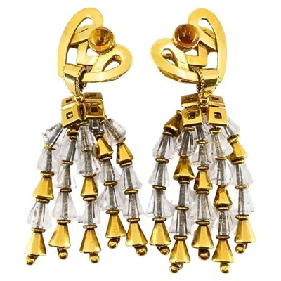 Pre-owned Fred Leighton 1950's  Yellow Gold, Citrine & Rock Crystal Dangle Earrings