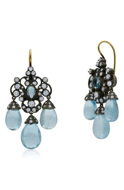Fred Leighton Aquamarine & Diamond Drop Earrings In Gold