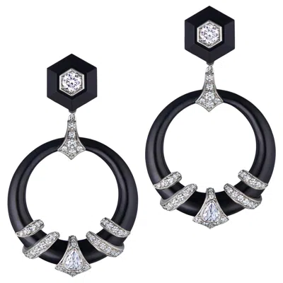 Pre-owned Fred Leighton Black Jade And Diamond Coil Doorknocker Earrings In Green
