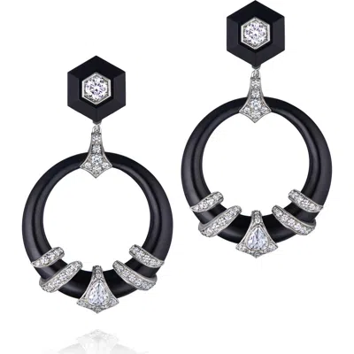Fred Leighton Black Jade & Diamond Coiled Drop Earrings In White Gold