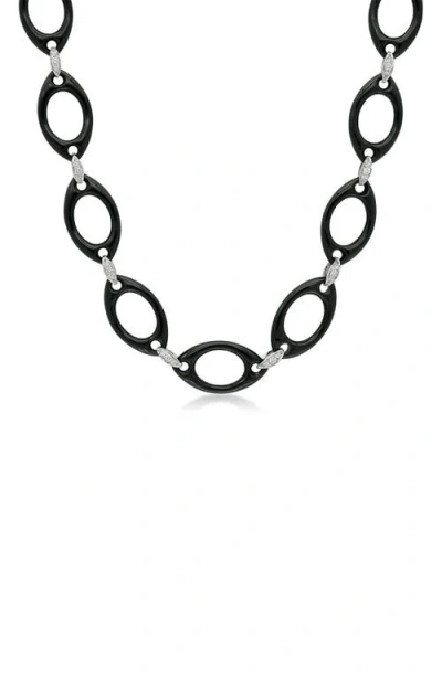 Fred Leighton Black Jade & Diamond Link Necklace In White Gold