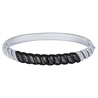 Pre-owned Fred Leighton Carved Black Jade And Diamond Twist Bangle Signed  In Green