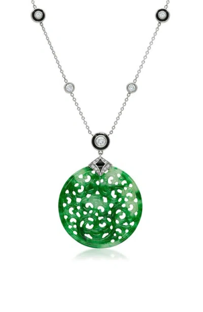 Fred Leighton Carved Jade & Diamond Pendant Necklace In White Gold