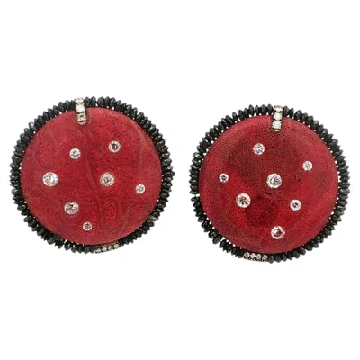 Pre-owned Fred Leighton Coral & Diamond Earrings 18k Yellow Gold