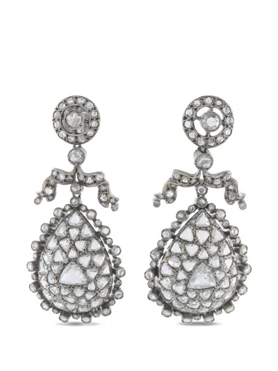 Pre-owned Fred Leighton Diamond Teardrop-design Earrings In Gray