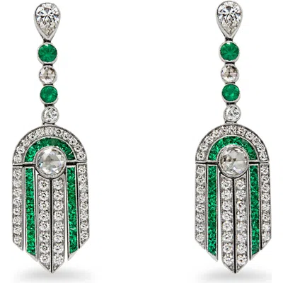 Fred Leighton Emerald & Diamond Drop Earrings In White Gold